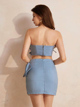 Sweet And Cool Style Bowknot Strapless Top And Fashionable Slim-Fit Skirt Set